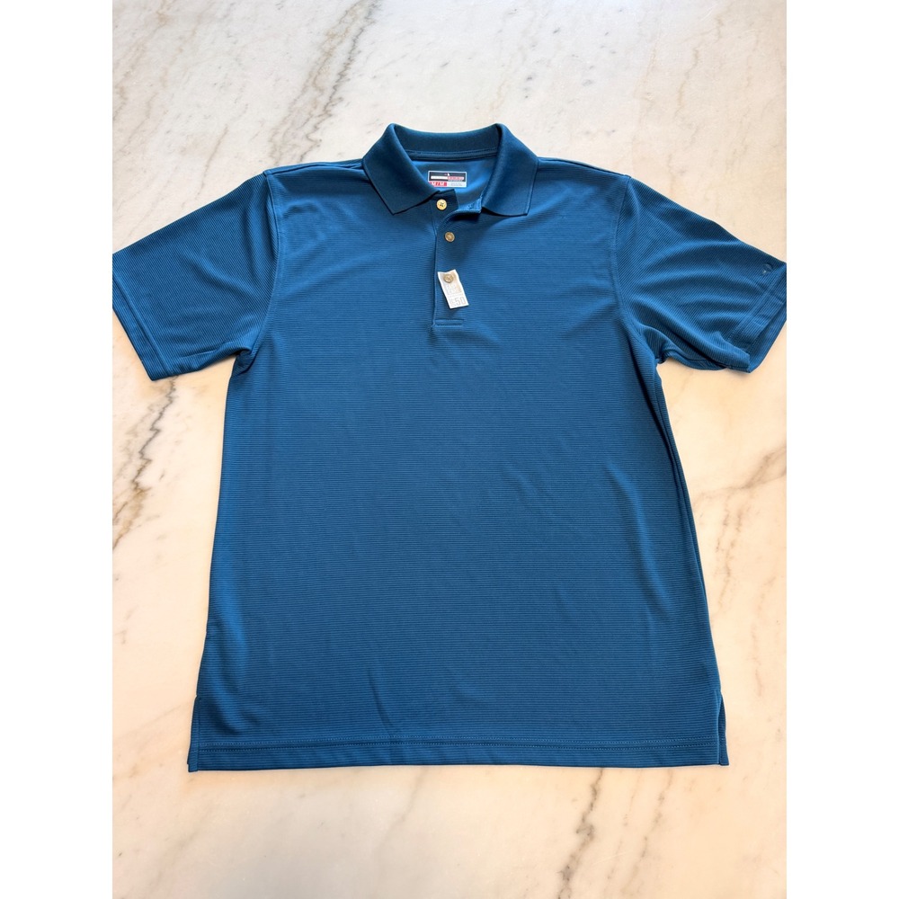 Grand Slam Performance Mens Medium Blue Striped Short Sleeve Polo Shirt
